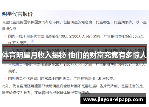 体育明星月收入揭秘 他们的财富究竟有多惊人